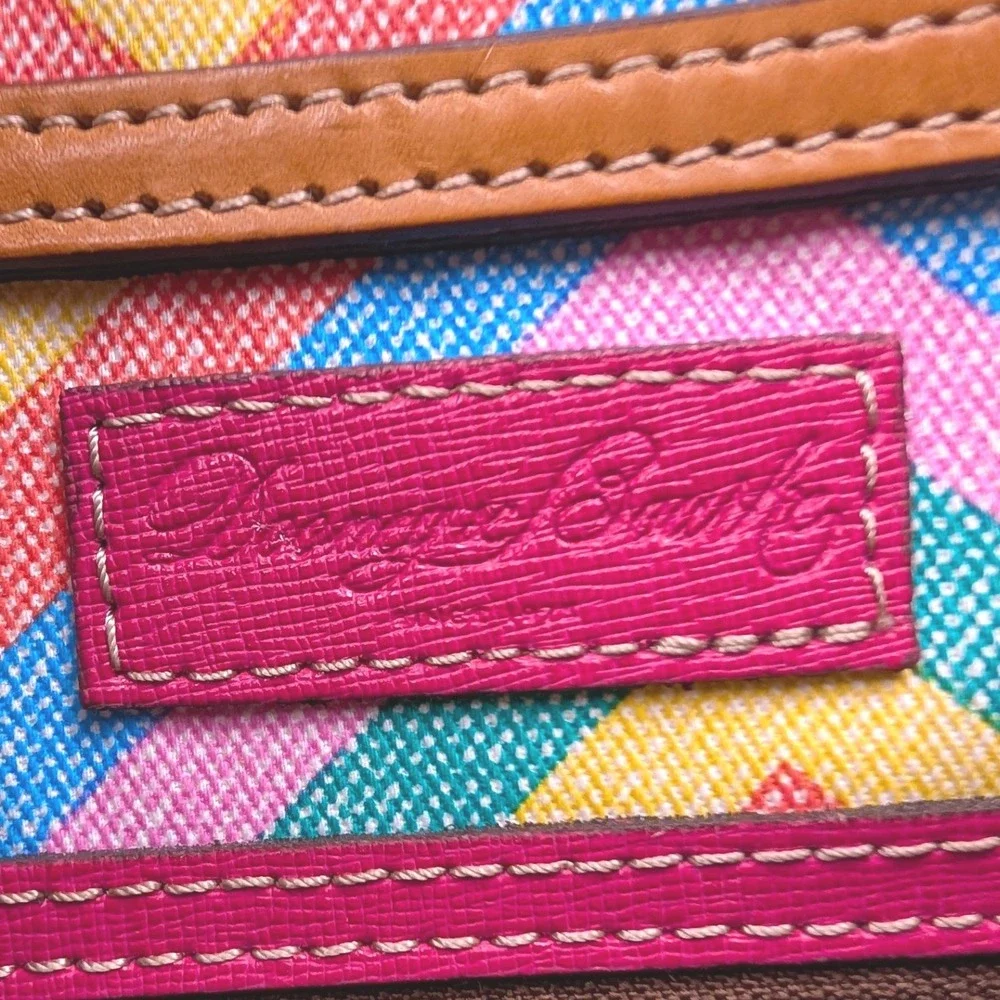 Dooney & Bourke Grey Pebble Grain Leather Satchel Bag Colorful Chevron Lining